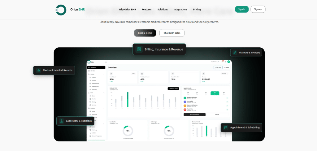 Orion HMS AI native EMR for UAE clinics homepage