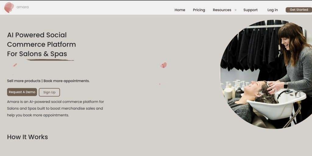 Amara AI powered social commerce platform for salons and spas homepage
