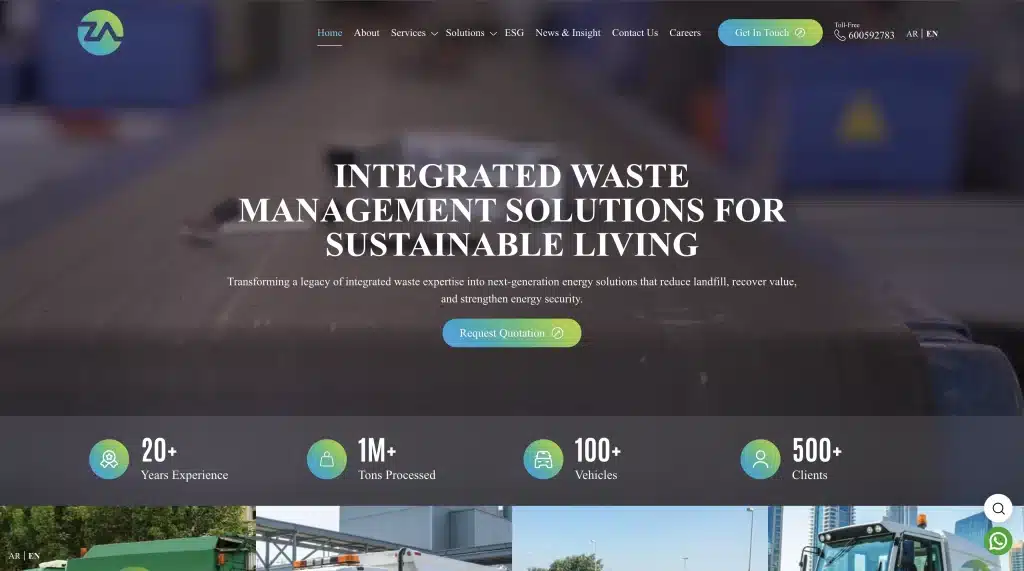 Zawm Abu Dhabi integrated waste management homepage